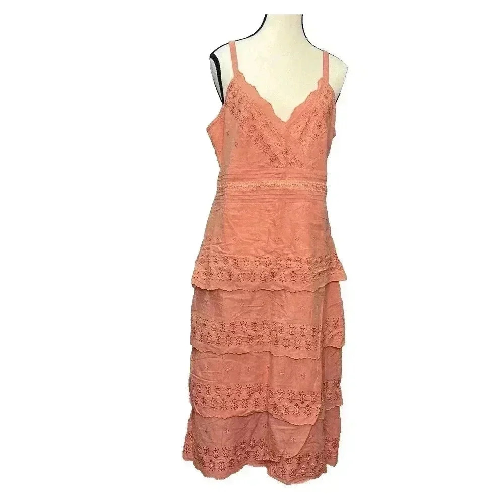 Papillon Los Angeles Embroidered Eyelet Layered Dress Romantic Cotton Sz Small